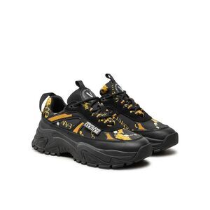 Versace Jeans Couture Chunky Baroque Print Sneakers in Black & Gold